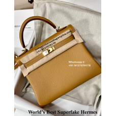Hermes Kelly Super Fake Bag 1:1 Handmade 25CM| Lushentic Grade Counter Quality Same Like Real | Genuine Togo Leather
